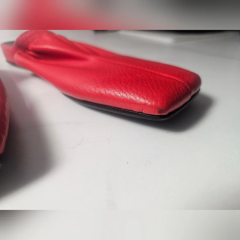 Dubie Red Leather Slip-On Mule Flats - Picture 12 of 13